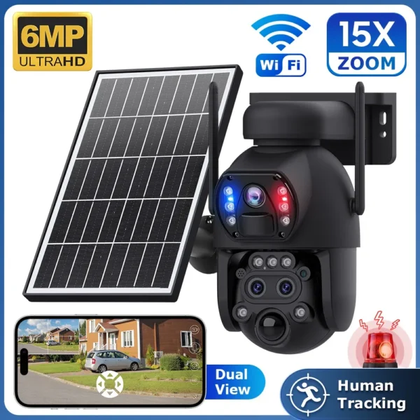 Cámara Vigilancia Ptz Full Hd Con Panel Solar Wifi 6Mp Exterior Zoom15x