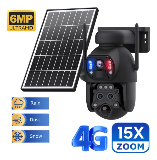 Cámara Vigilancia Inalambrica Solar Con Chip 4G 6Mp Ptz Full Hd Exterior Zoom15x