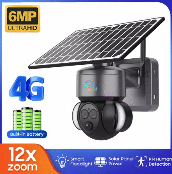 Cámara De Vigilancia Ptz Inalámbrica Solar 4G 6 Mp Exterior Con Zoom Digital 12X Am Tecnology